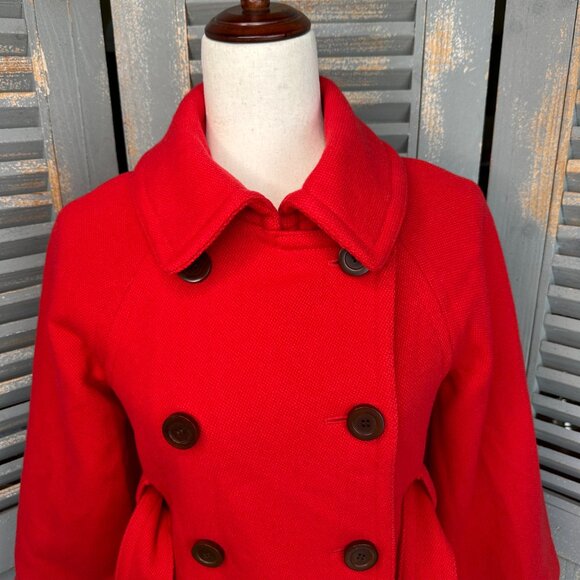 J. Crew Sadie Double Breasted Belted Wool Coat Poppy Red Sz 2 - Picture 13 of 16